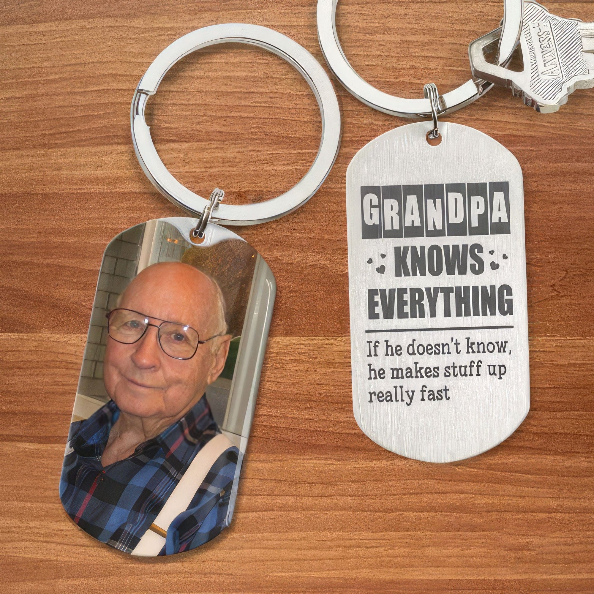 GeckoCustom Grandpa Knows Everything Family Metal Keychain HN590 No Gift box