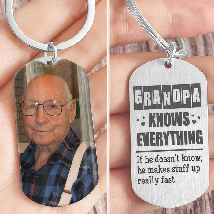 GeckoCustom Grandpa Knows Everything Family Metal Keychain HN590 No Gift box
