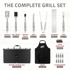 GeckoCustom Grilling Accessories, Grill Tools, Fathers Day Grilling Gifts for Dad, Heavy Duty Stainless Steel Grill Set BBQ Grill Accessories for Outdoor Grill with Aluminum Case and Apron