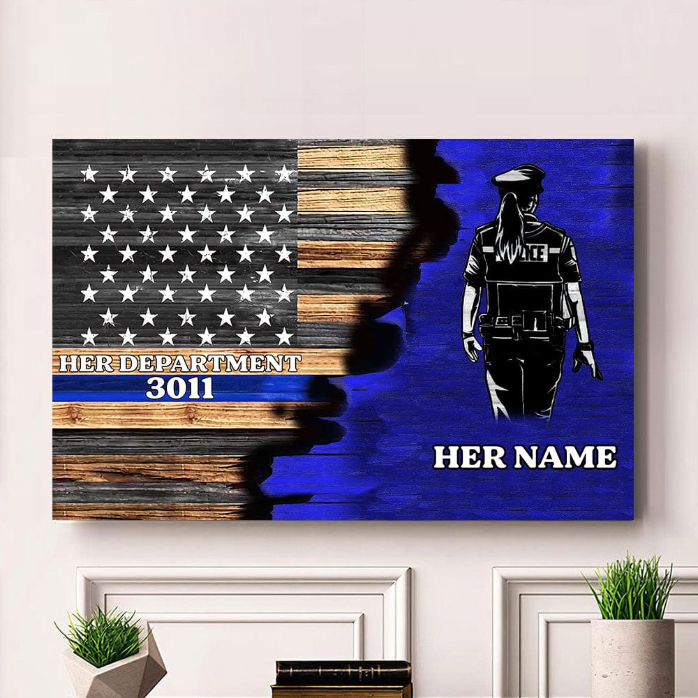 Half Thin Blue Line Flag Personalized Police Officer Canvas Print DA19 ...