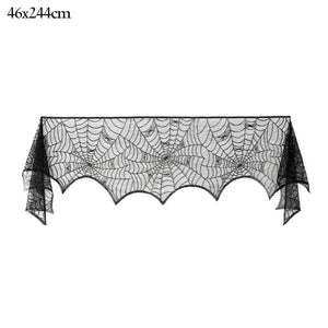 GeckoCustom Halloween Bat Table Runner Black Spider Web Lace Tablecloth Fireplace Curtain for Halloween Party Decoration Horror House Props as picture 3