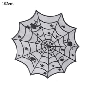 GeckoCustom Halloween Bat Table Runner Black Spider Web Lace Tablecloth Fireplace Curtain for Halloween Party Decoration Horror House Props as picture 1