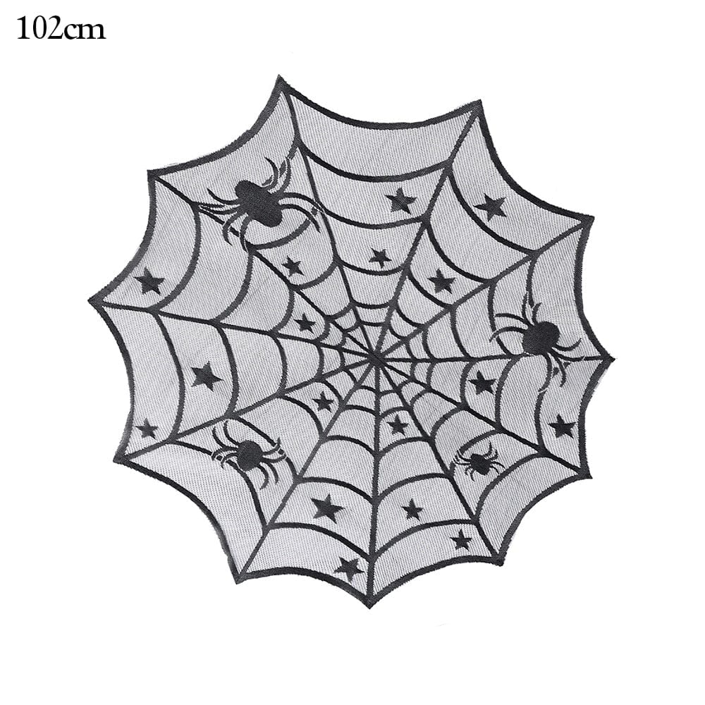 GeckoCustom Halloween Bat Table Runner Black Spider Web Lace Tablecloth Fireplace Curtain for Halloween Party Decoration Horror House Props as picture 1
