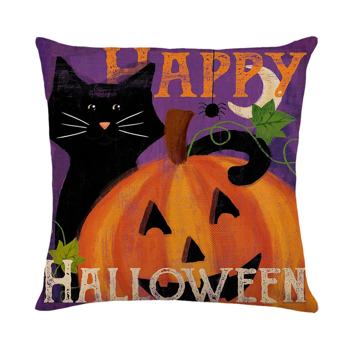 GeckoCustom Halloween Decorations Cushion Cover 45cm Linen Pillow Cover Funny Pumpkin Candy Cobweb Printed Pillow Case Home Decor Pillowcase 24 / 45x45cm