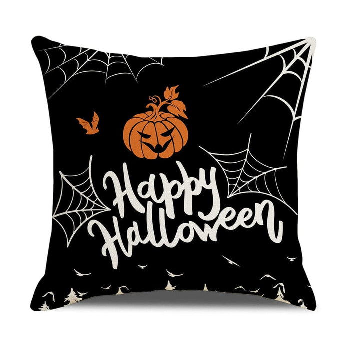 GeckoCustom Halloween Decorations Cushion Cover 45cm Linen Pillow Cover Funny Pumpkin Candy Cobweb Printed Pillow Case Home Decor Pillowcase 14 / 45x45cm