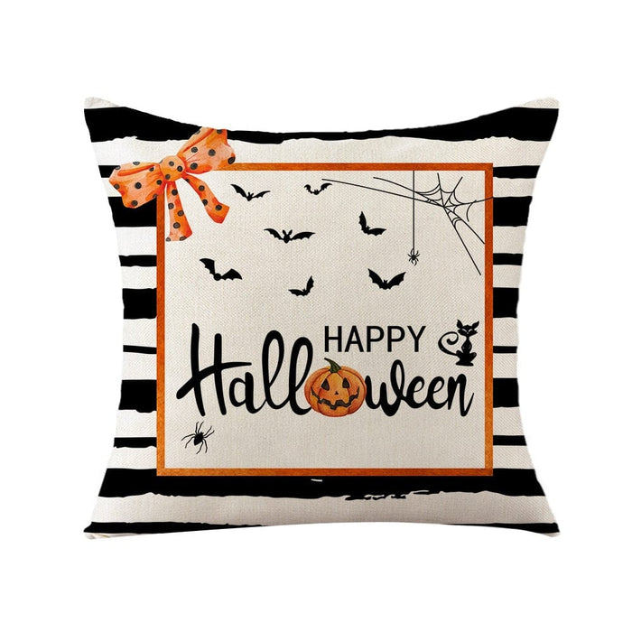 GeckoCustom Halloween Decorations Cushion Cover 45cm Linen Pillow Cover Funny Pumpkin Candy Cobweb Printed Pillow Case Home Decor Pillowcase 5 / 45x45cm