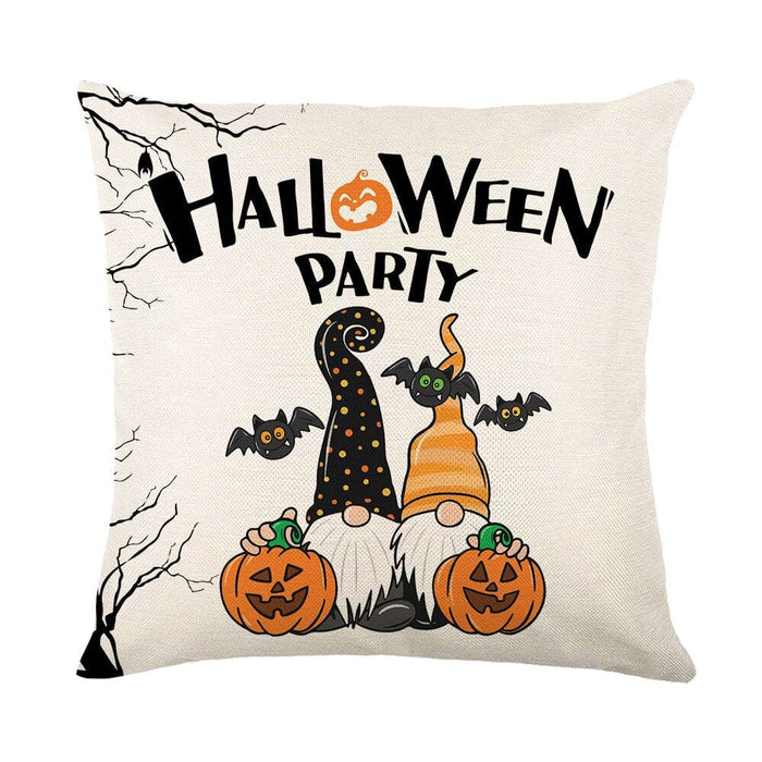GeckoCustom Halloween Decorations Cushion Cover 45cm Linen Pillow Cover Funny Pumpkin Candy Cobweb Printed Pillow Case Home Decor Pillowcase 17 / 45x45cm