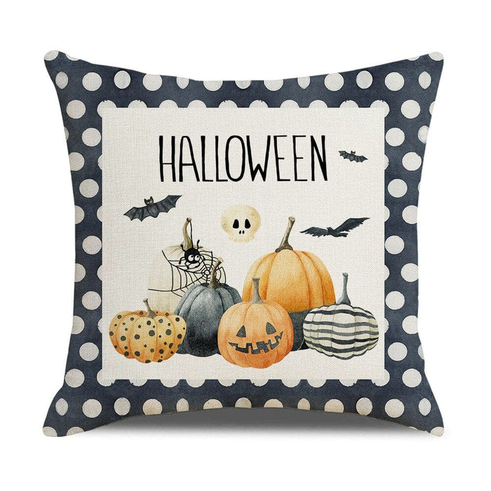GeckoCustom Halloween Decorations Cushion Cover 45cm Linen Pillow Cover Funny Pumpkin Candy Cobweb Printed Pillow Case Home Decor Pillowcase 1 / 45x45cm