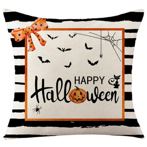 GeckoCustom Halloween Decorations Cushion Cover 45cm Linen Pillow Cover Funny Pumpkin Candy Cobweb Printed Pillow Case Home Decor Pillowcase