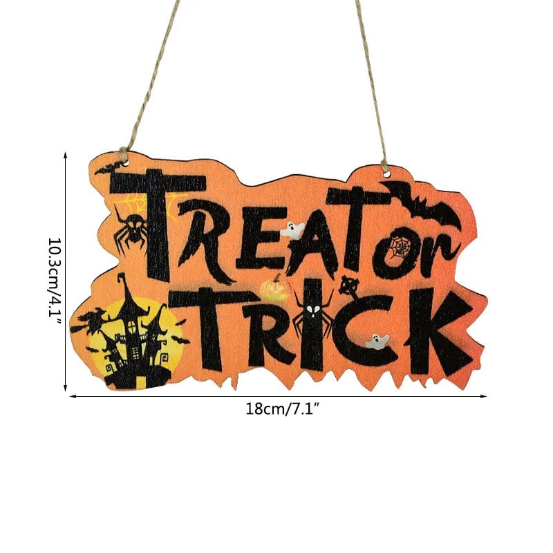 GeckoCustom Halloween Wooden Ornaments Pumpkin Ghost Trick or Treat Pendants Halloween Party Decoration for Home Door Hanging Signs Kids Toy I
