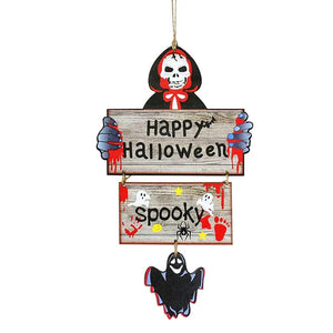 GeckoCustom Halloween Wooden Ornaments Pumpkin Ghost Trick or Treat Pendants Halloween Party Decoration for Home Door Hanging Signs Kids Toy B08