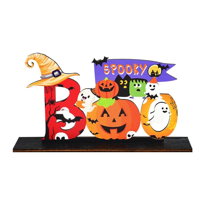 GeckoCustom Halloween Wooden Ornaments Pumpkin Ghost Trick or Treat Pendants Halloween Party Decoration for Home Door Hanging Signs Kids Toy B01