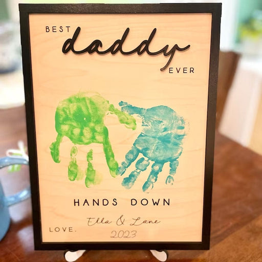 GeckoCustom Hands Down Best Dad Ever 2-Layered Wooden Plaque With Stand Personalized Gift K228 890653