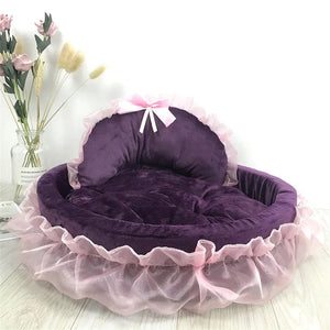 GeckoCustom Hanpanda Fantasy Bow Lace Dog Bed Beds For Large Dogs Detachable Oval Pink Princess Pet Bed Basket For Dog Pet Wedding Furniture OUT4090-B / S