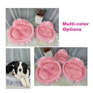 GeckoCustom Hanpanda Fantasy Bow Lace Dog Bed Beds For Large Dogs Detachable Oval Pink Princess Pet Bed Basket For Dog Pet Wedding Furniture