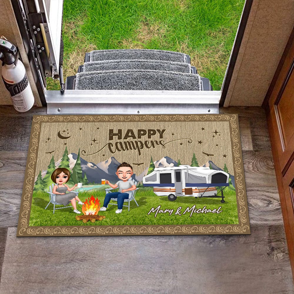 GeckoCustom Happy Camper Chibi Couple Camping Doormat K228 888597 15x24in-40x60cm