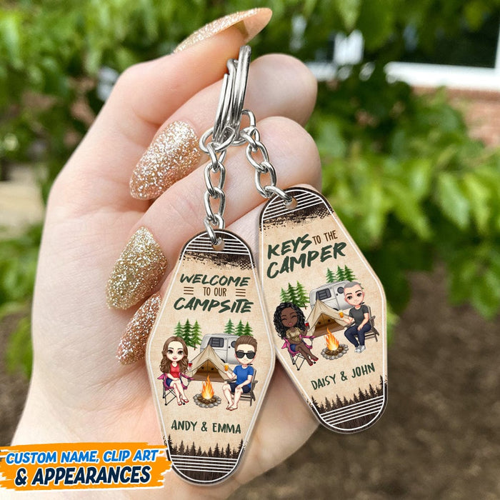 GeckoCustom Happy Camper For Couple Camping Keychain Personalized Keychain K228 889731