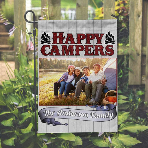 GeckoCustom Happy Campers Garden Flag Upload Image, Gift For Camper HN590 Without flagpole / 12 x 18 Inch