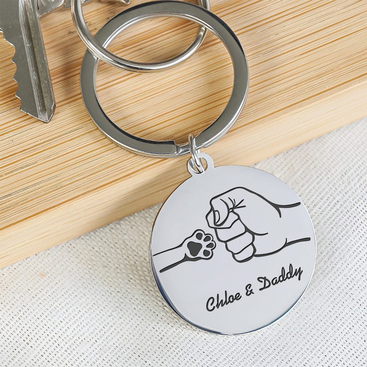 GeckoCustom Happy Father's Day Dog Paw For Dog Dad Keychain Personalized Gift HO82 890740 Stainless Steel