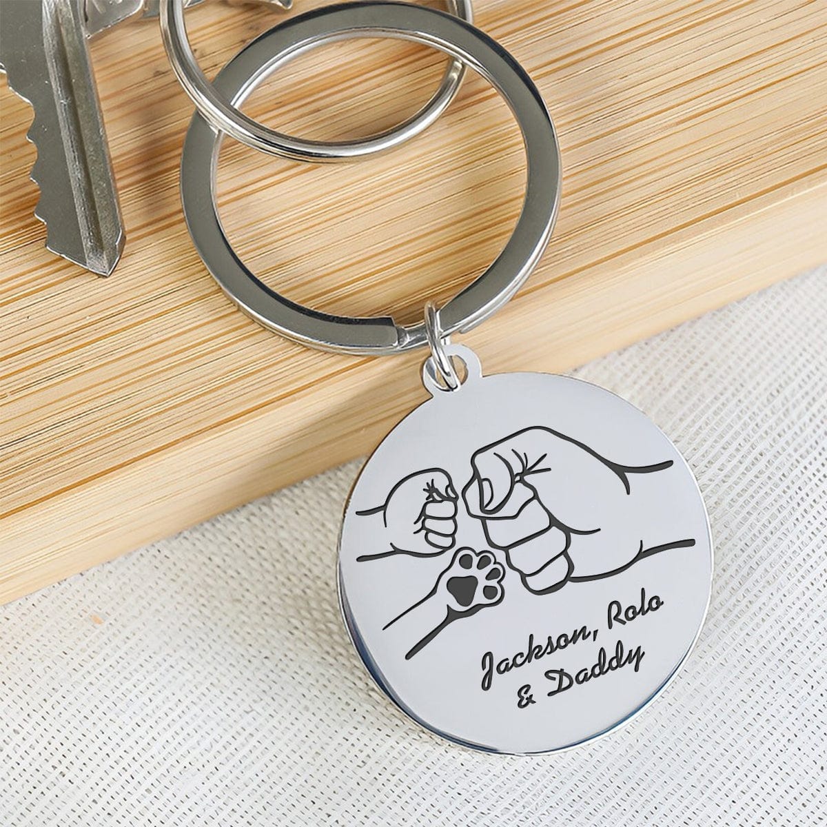 GeckoCustom Happy Father's Day Fist Bump with Paw Keychain Personalized Gift HO82 890742 Stainless Steel