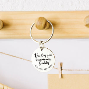 GeckoCustom Happy Father's Day The Day You Became My Daddy Keychain Personalized Gift HO82 890678 Stainless Steel