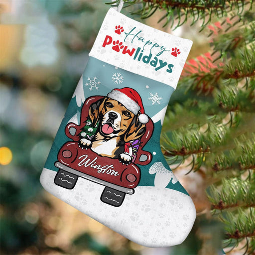 GeckoCustom Happy Pawlidays Dog Christmas Stocking Personalized Gift TA29