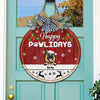 GeckoCustom Happy Pawlidays Dog Wooden Door Sign With Wreath, Dog Door Hanger, HN590