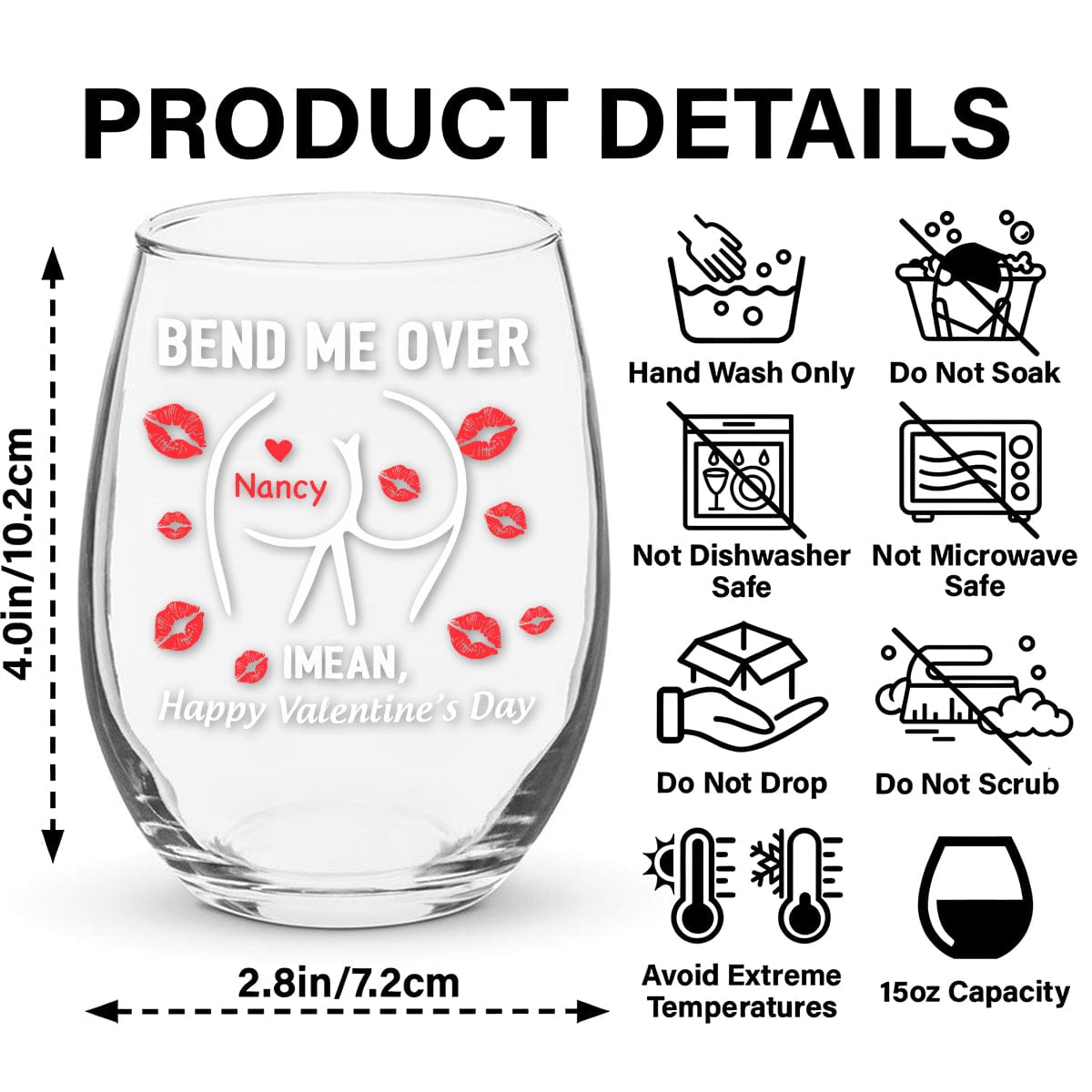 GeckoCustom Happy Valentine’s Day Personalized Wine Glass Funny Gift For Boyfriend Husband CH07 895214 14.5 oz