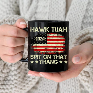 GeckoCustom Hawk Tuah 24 Spit On That Thang US Flag Black Mug HO82 890948