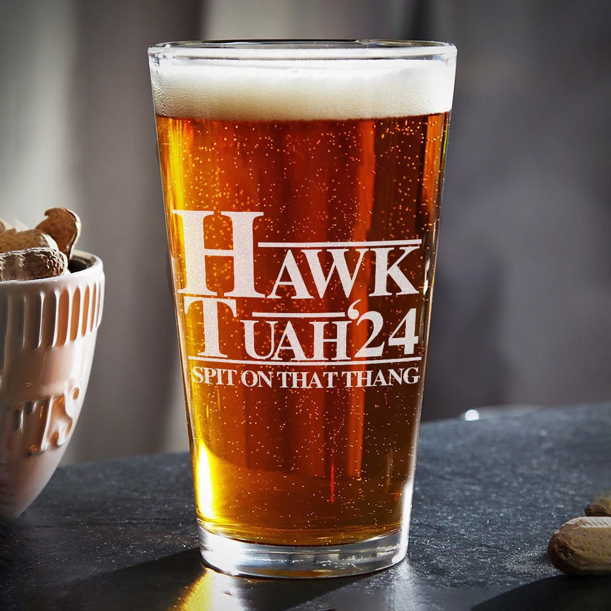 GeckoCustom Hawk Tuah Spit On That Thang 24 Laser Engraved Beer Glass DM01 891257 16oz / 2 sides