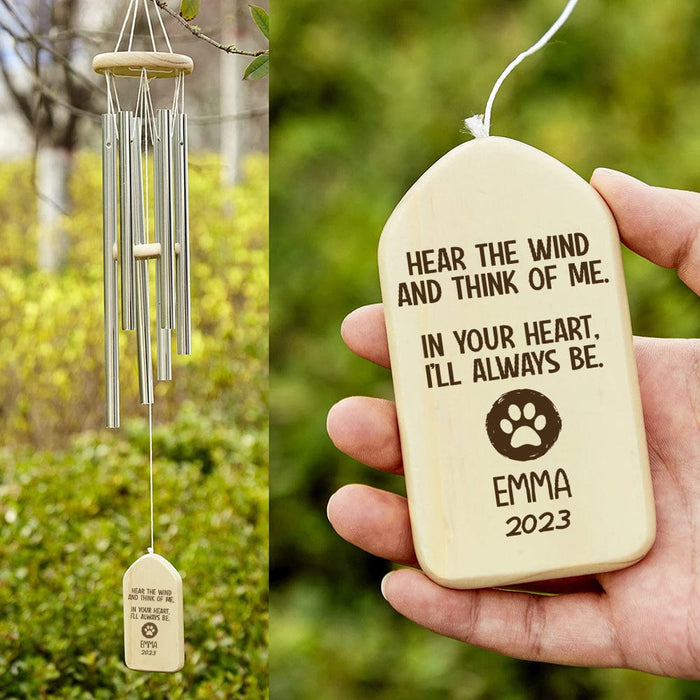 GeckoCustom Hear The Wind And Think Of Me Dog Cat Memorial Wind Chimes Personalized Gifts N369 889829 Natural - Black Text