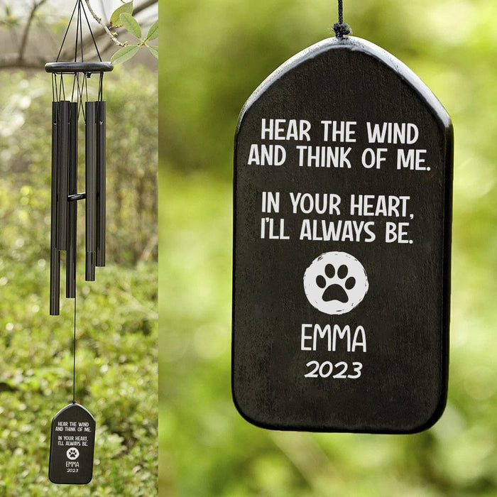 GeckoCustom Hear The Wind And Think Of Me Dog Cat Memorial Wind Chimes Personalized Gifts N369 889829 Solid Black - White Text