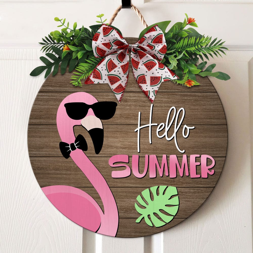 GeckoCustom Hello Summer Flamingo Door Sign K228 889348