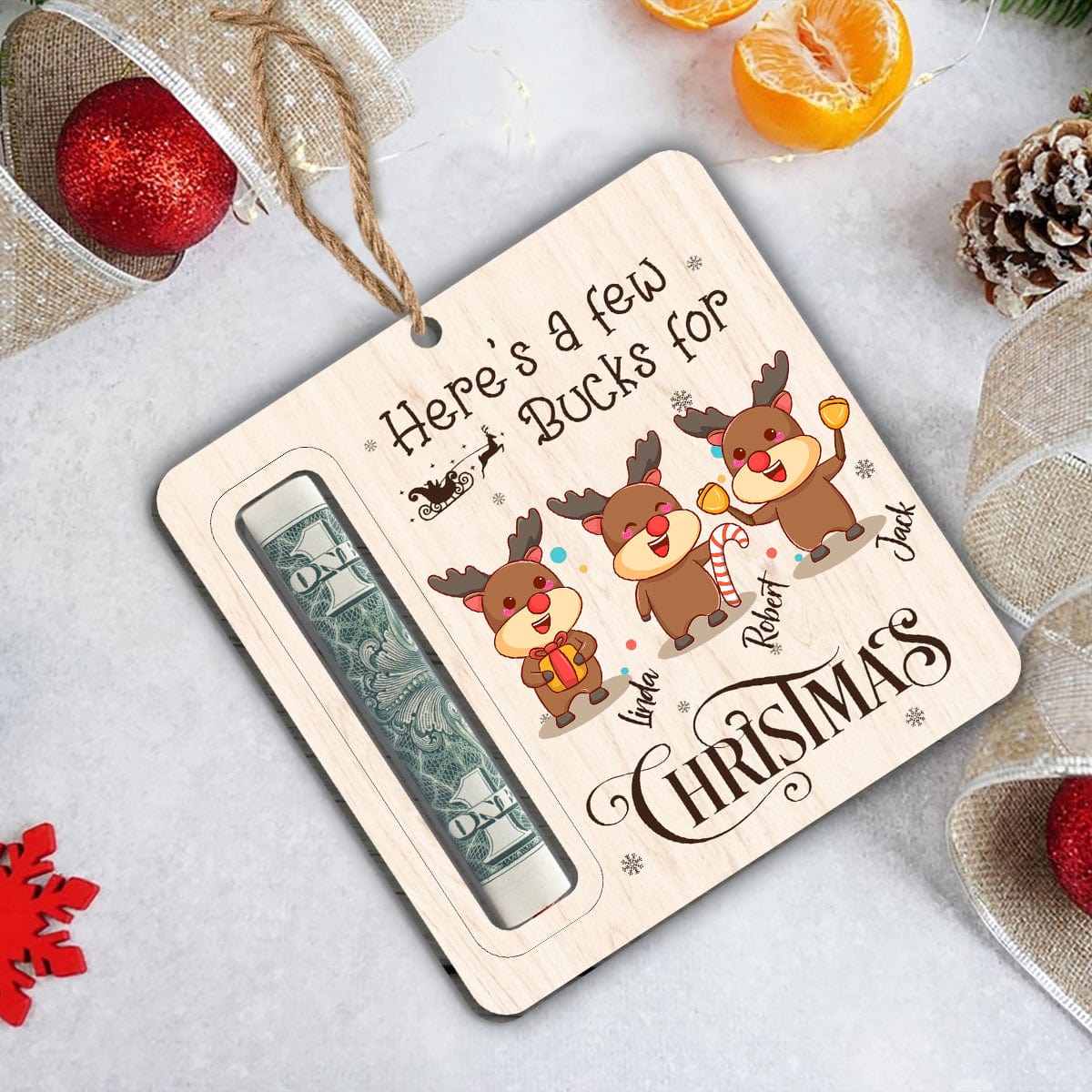 GeckoCustom Here’s A Few Bucks For Christmas Wood Money Holder Ornament TH10 891681