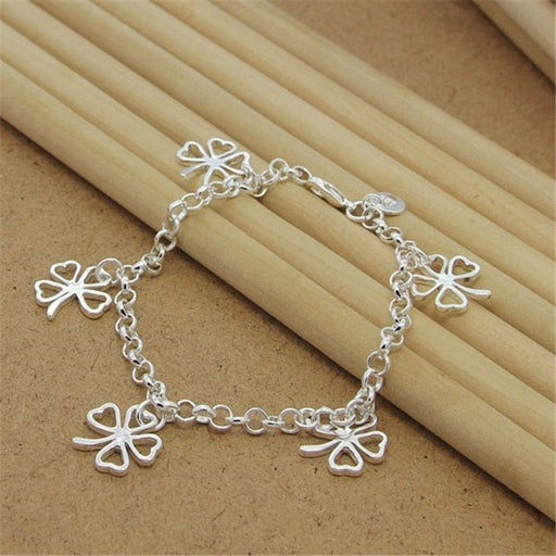 GeckoCustom High Quality 925 Sterling Silver Bracelet Four Leaf Clover Bracelet 8 Inches For Women & Men Party Charm Jewelry Gifts