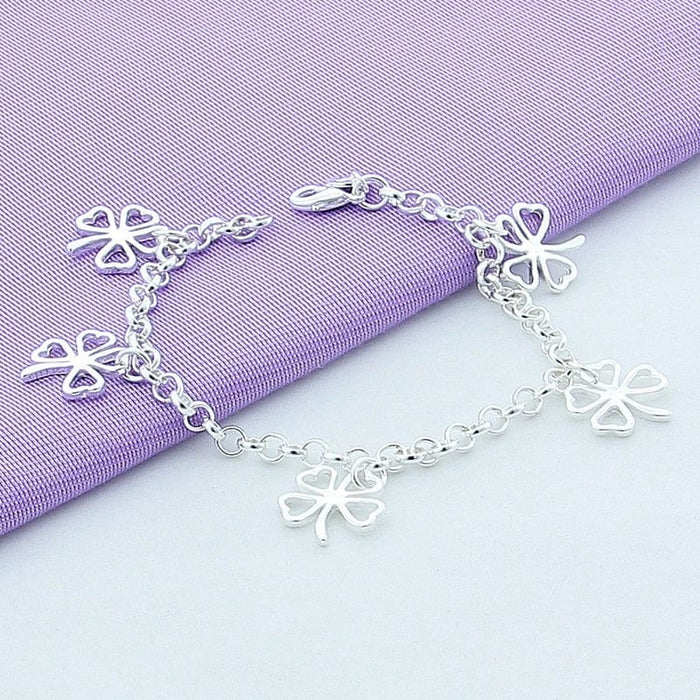 GeckoCustom High Quality 925 Sterling Silver Bracelet Four Leaf Clover Bracelet 8 Inches For Women & Men Party Charm Jewelry Gifts
