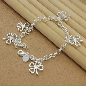 GeckoCustom High Quality 925 Sterling Silver Bracelet Four Leaf Clover Bracelet 8 Inches For Women & Men Party Charm Jewelry Gifts