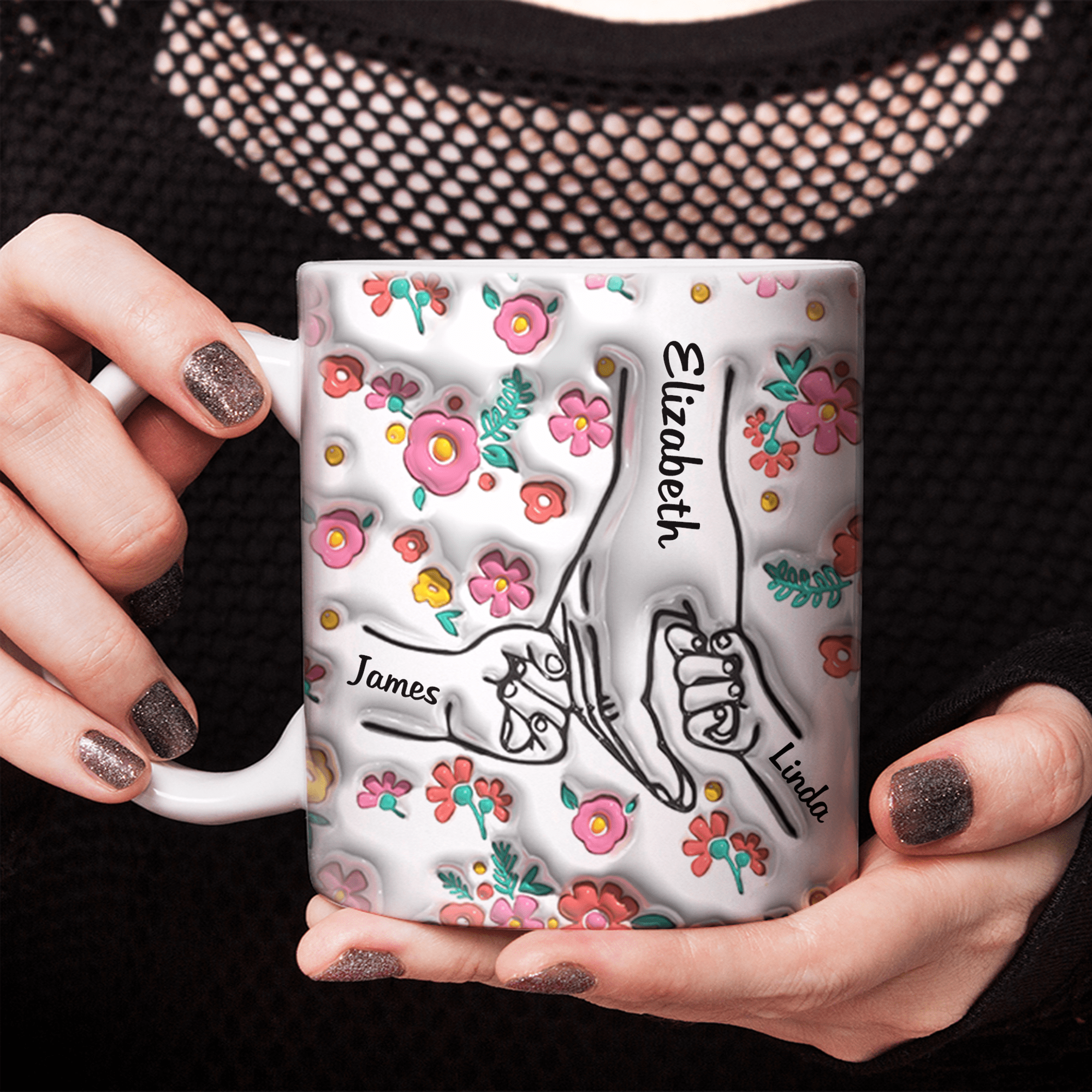 GeckoCustom Holding Mother's Hand Family 3D Mug Personalized Gift TH10 890891