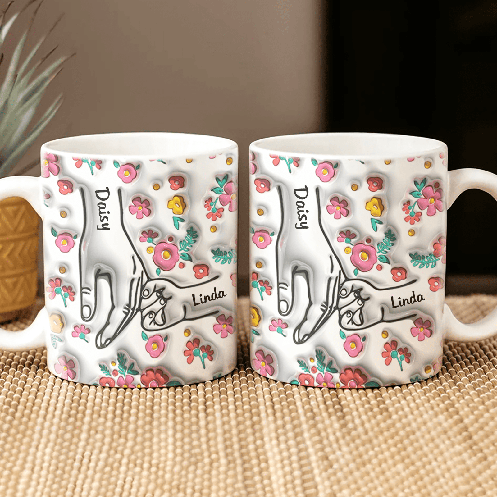 GeckoCustom Holding Mother's Hand Family 3D Mug Personalized Gift TH10 890891