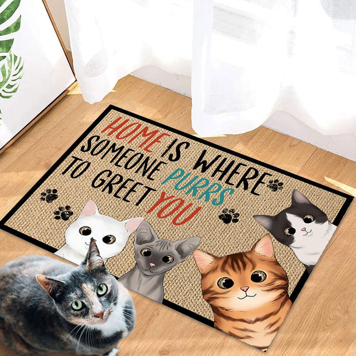 GeckoCustom Home Is Where Someone Purrs To Greet You For Cat Lover Doormat Personalized Gift N304 889522