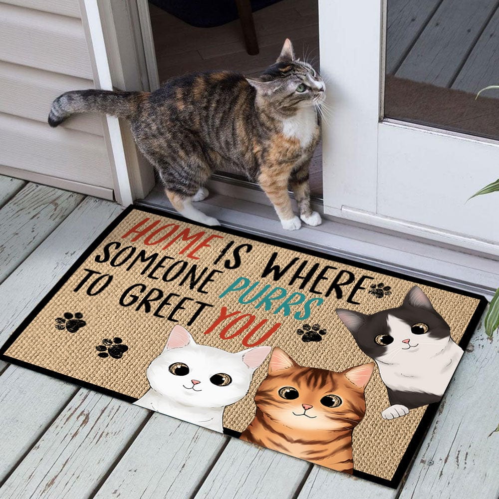 GeckoCustom Home Is Where Someone Purrs To Greet You For Cat Lover Doormat Personalized Gift N304 889522