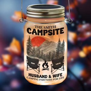 GeckoCustom Husband & Wife Camping Partners For Life Personalized Gift Mason Jar Light HA75 891284 16oz / 1 Side