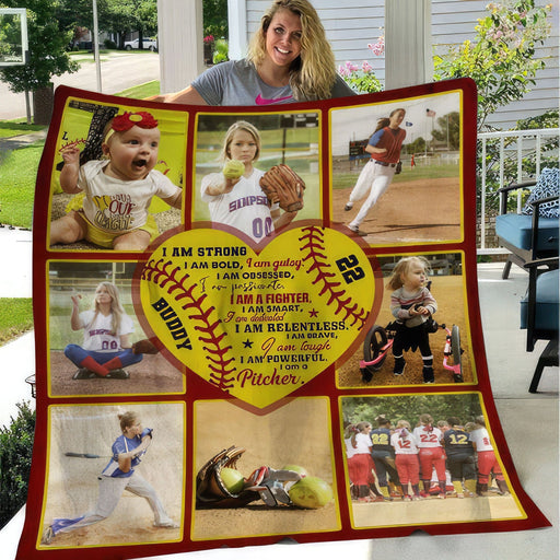 GeckoCustom I Am Strong Passionate Smart Brave Pitcher Catcher Softball Blanket HN590 VPS Cozy Plush Fleece 30 x 40 Inches (baby size)