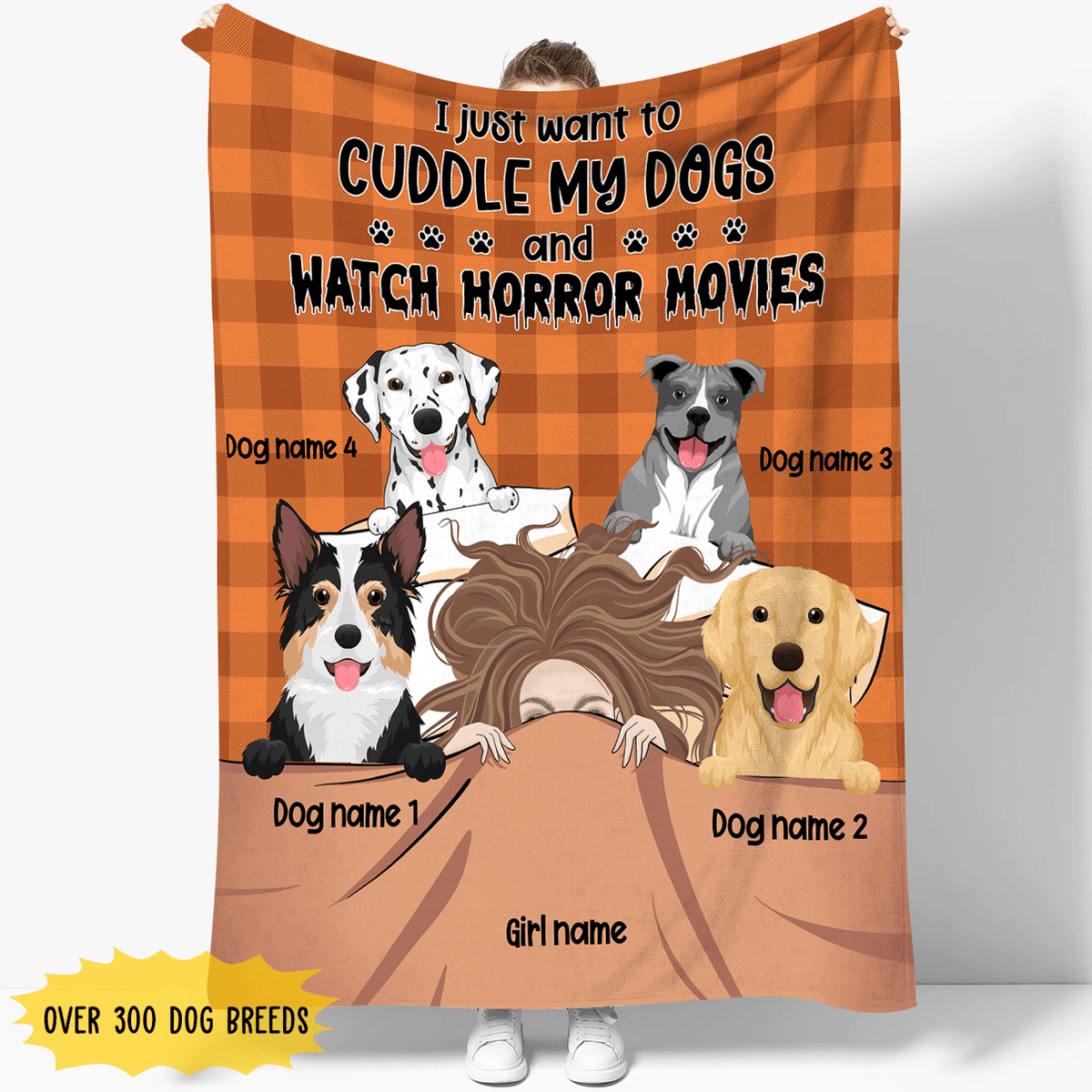GeckoCustom I Just Want To Cuddle My Dogs And Watch Horror Movies Blanket Fleece Blanket / 50"x60"