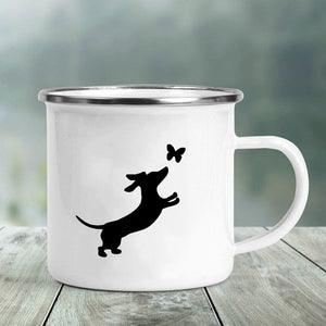 GeckoCustom I Love Dachshunds Printed Enamel Mug Creative Glass Coffee Drinks Dessert Milk Cup Glass Vintage Heatable Handle Drinkware Gifts XH194-A015WH-8 / 360ML