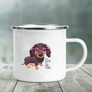 GeckoCustom I Love Dachshunds Printed Enamel Mug Creative Glass Coffee Drinks Dessert Milk Cup Glass Vintage Heatable Handle Drinkware Gifts XH191-A015WH-8 / 360ML