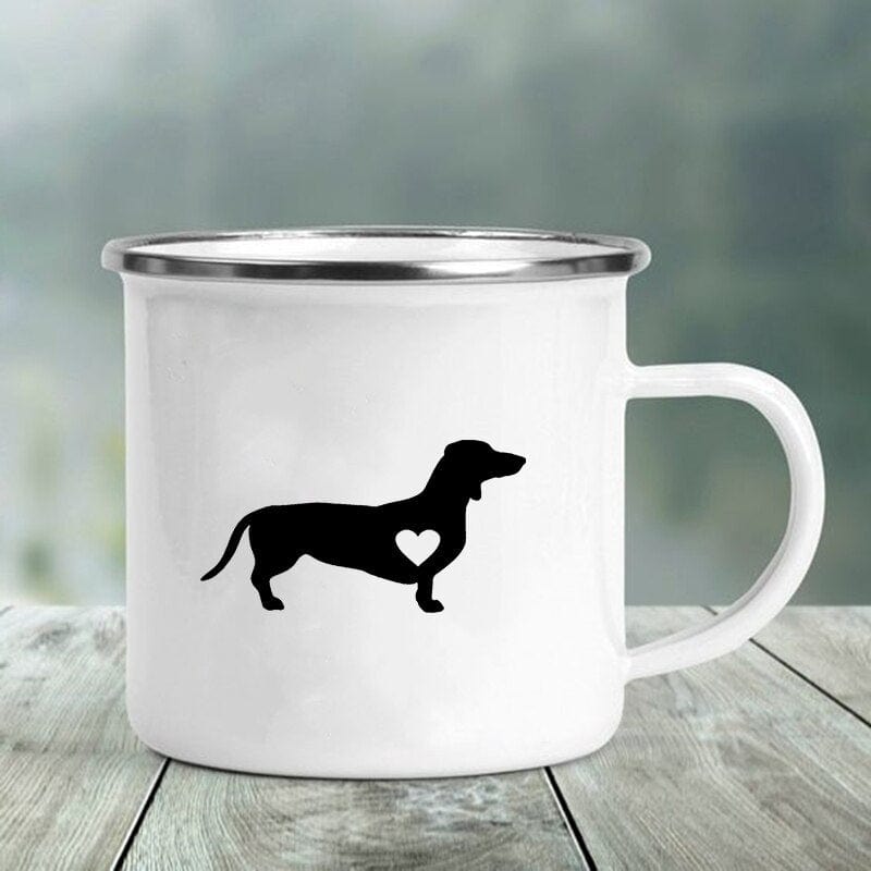 GeckoCustom I Love Dachshunds Printed Enamel Mug Creative Glass Coffee Drinks Dessert Milk Cup Glass Vintage Heatable Handle Drinkware Gifts