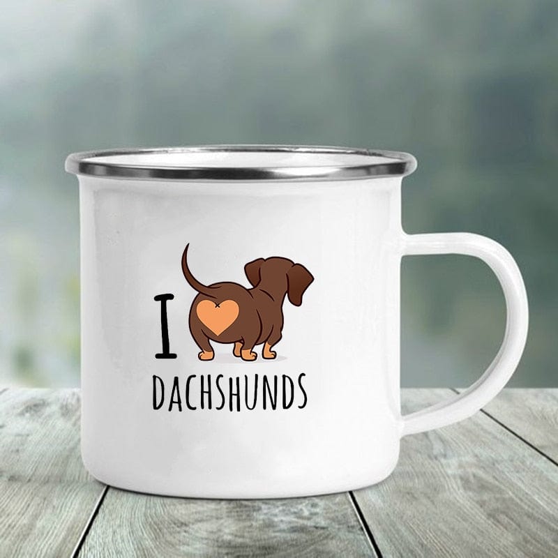 GeckoCustom I Love Dachshunds Printed Enamel Mug Creative Glass Coffee Drinks Dessert Milk Cup Glass Vintage Heatable Handle Drinkware Gifts