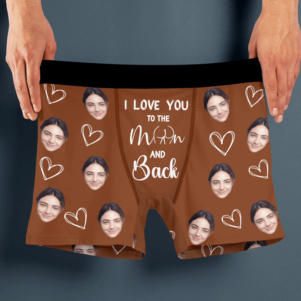 GeckoCustom I Love You To Moon and Back Custom Girlfriend, Wife Photo Boxer Anniversary Gift CH07 895226