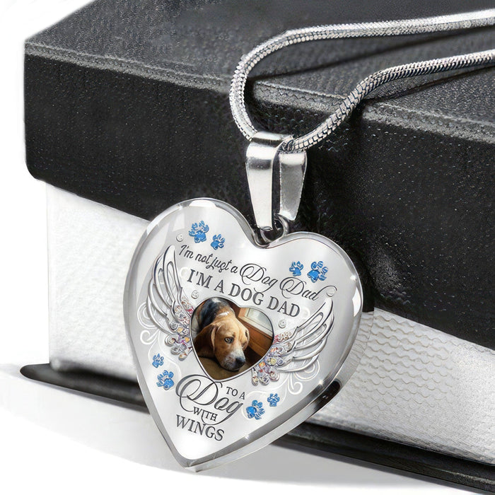 GeckoCustom I'm Not Just A Dog Mom Pet Photo Memorial Necklace, Pet Loss Gift HN590 Stainless Steel With Gift Box + Message Card